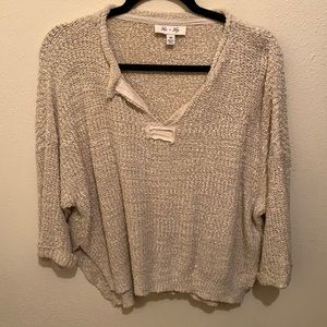 Cream V Neck Knit Sweater